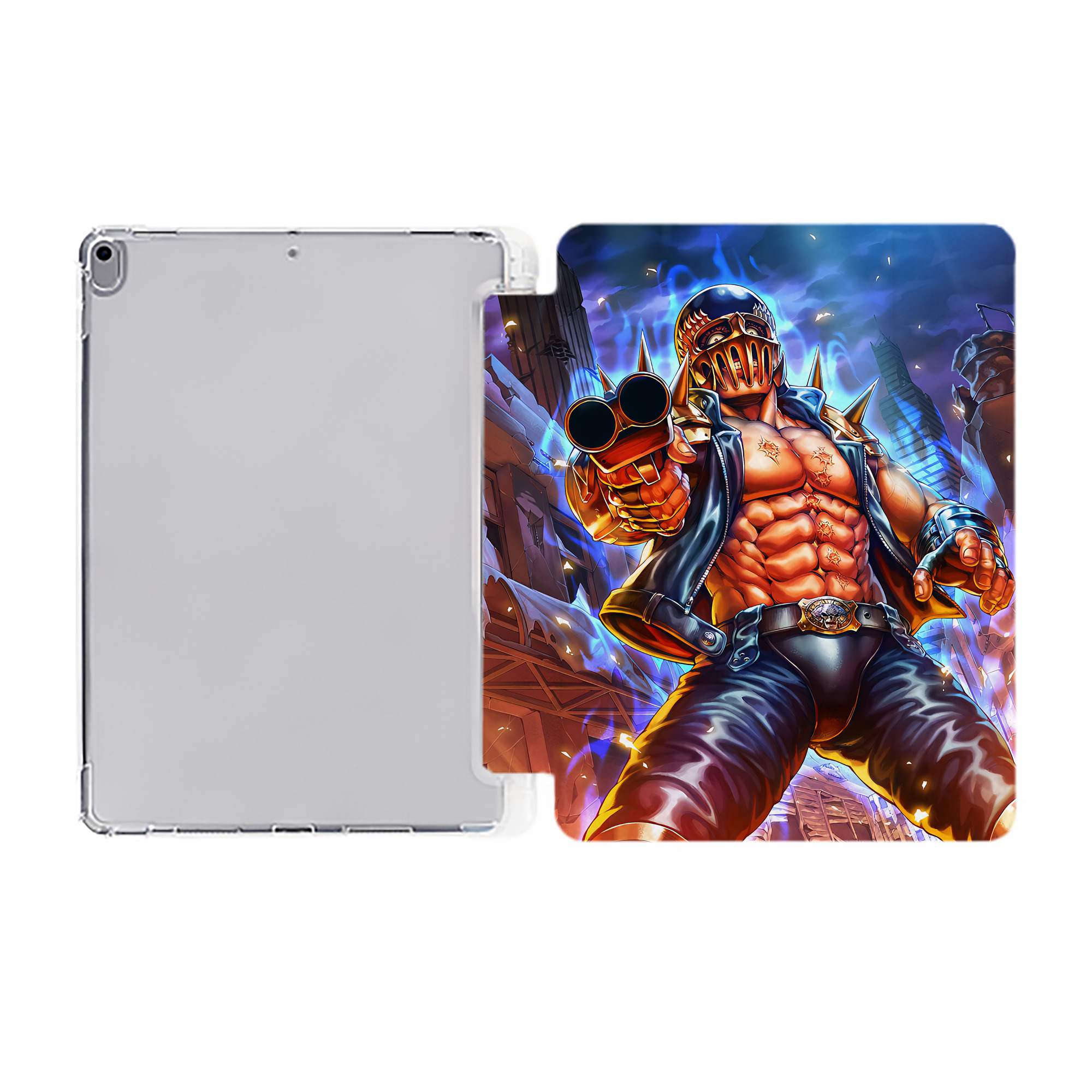 （画像用） 北斗の拳 Fist of the North Star IPad ケース ペン収納付き 三つ折りスタンド PUレザー×シリコン 対応機種9.5/10.5/10.9インチ